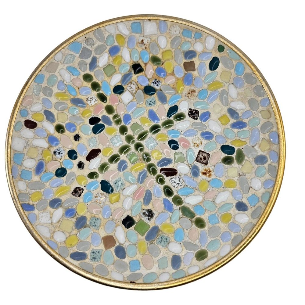 Vintage Mosaic Plate Decorative Tile Stone Pastel Beach Decor